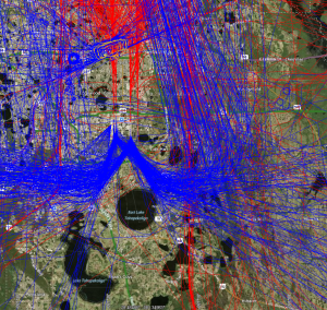 Actual flight tracks at MCO over a period of 24 hours during south flow operations