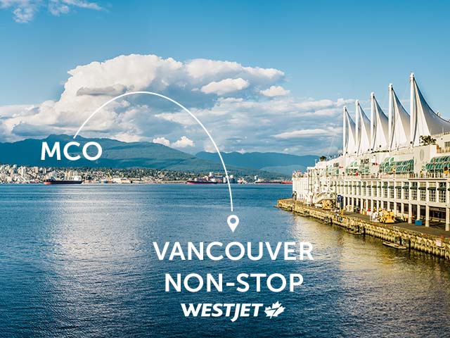 Fly WestJet non-stop to Vancouver, British Columbia