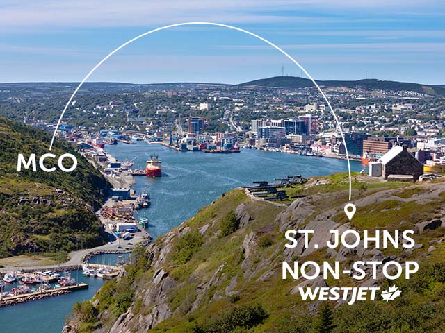 Fly WestJet non-stop to St. Johns, Newfoundland