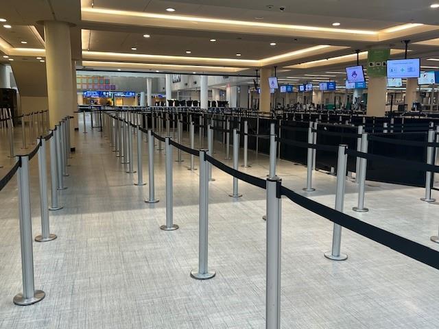 A rare sight of the West Checkpoints, which are empty until the airport resumes operations